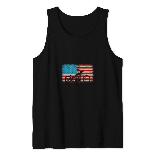 Motorcycle American USA Flag Bobber Chopper Patriotic Biker Tank Tops