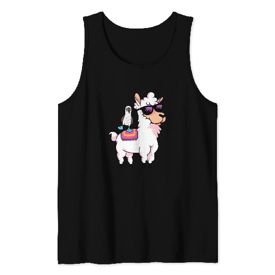 Llama Pet Booby Riding Llama Bird And Alpaca Lover Tank Tops