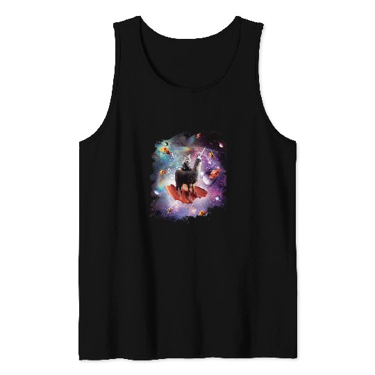 Llama Pet Space Cat Riding Unicorns Llama Bacon Taco Tank Tops