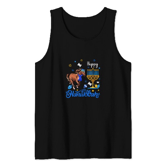 Horse Pet Happy Hanukkah Horse Wearing Jewish Hat Menorah Farmer Lover Tank Tops