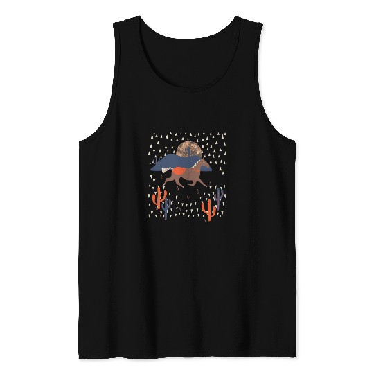 Horse Pet PowWow Wild West Horse Native American Cactus Indian Tribal Tank Tops
