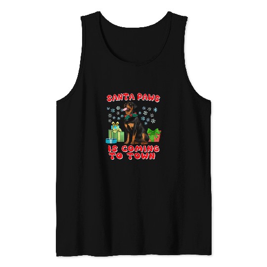 Rottweiler Christmas Santa Paws Is Coming To Town Dog Lover Tank Tops