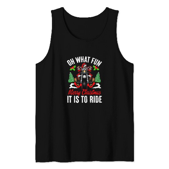 Biker Santa Motorcycle Fan Christmas xmass Holidays Tank Tops