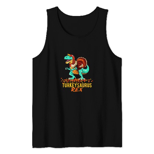 Dinosaur Pet Coolest Turkey Trex Dinosaur Happy Thanksgiving Boys Funny Tank Tops