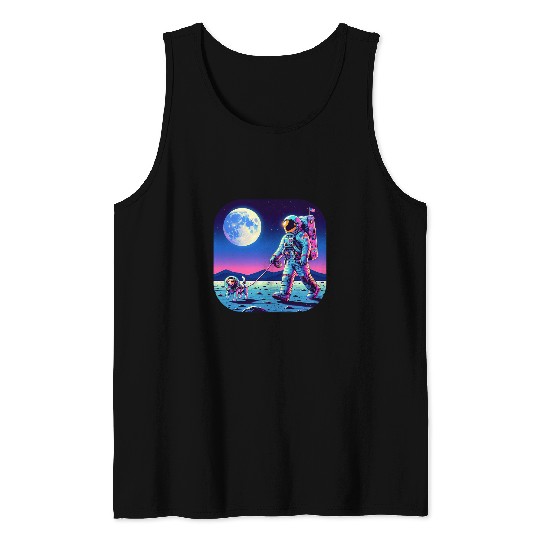 Walking The Dog On The Moon Astronaut Lunar Landing Humor Tank Tops