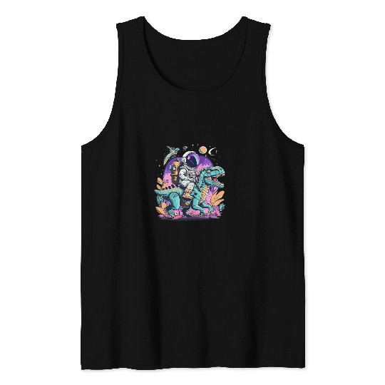 Astronaut Riding T Rex Dinosaur Space Gift 1 Tank Tops