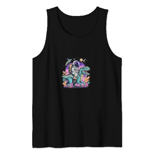 Astronaut Riding T Rex Dinosaur Space Gift 1 Tank Tops