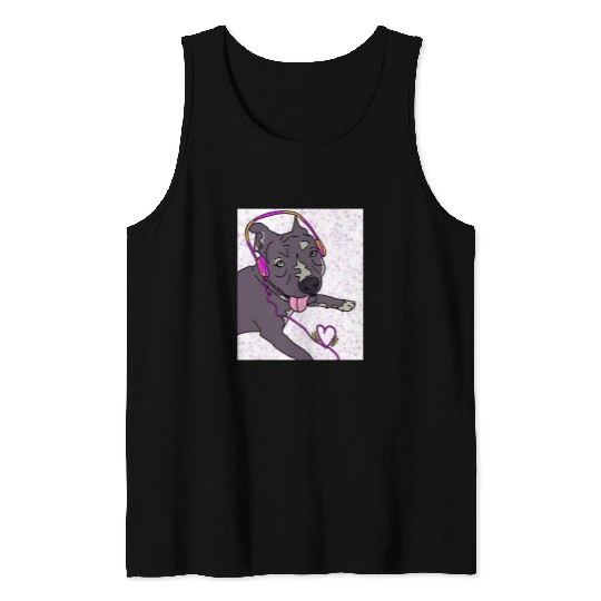 Pitbull Pet Wednesday Pitbull with Headphones Tank Tops