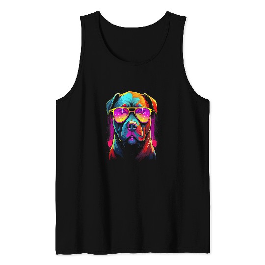 Pitbull Pet Tough Cool Neon Pitbull Puppy Love Dog wearing Sun Glasses 4 Tank Tops