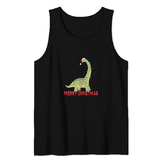 Dinosaur Pet Cute Brontosaurus Christmas Tree Lights Tank Tops