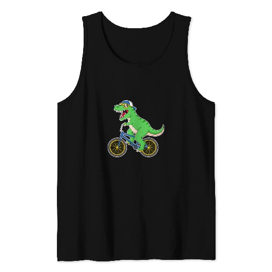 Dinosaur Pet Biker Bicycle Biking Bike Tyrannosaurus Rex Tank Tops