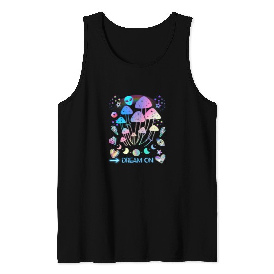 Aliens UFO Kidcore Stickers Mushroom Fungi Alien Glitchy Vaporwave Y2K Tank Tops