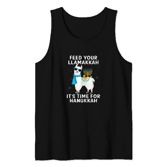 Llama Pet Feed Your Llamakkah Time For Hanukkah Funny Llama xmass Tank Tops
