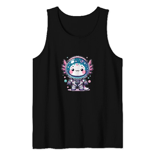 Kawaii Astro Axolotls Exploring Cosmic Galaxies Tank Tops