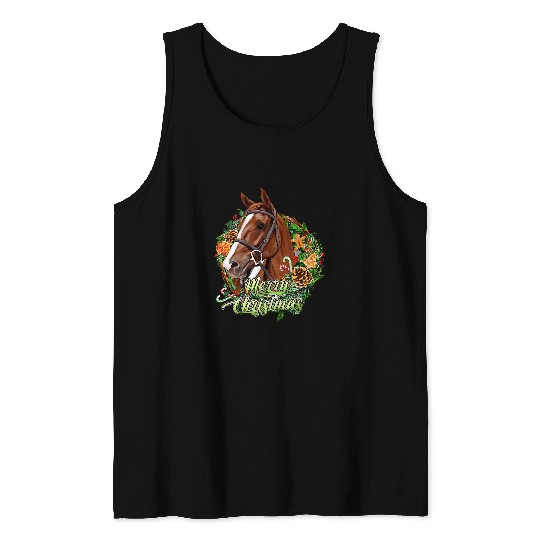 Horse Pet Merry Christmas Wreath Horse Western Graphic Tank Tops