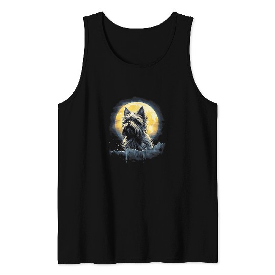 Yorkshire Terrier With Full Moon in Background Tank Tops