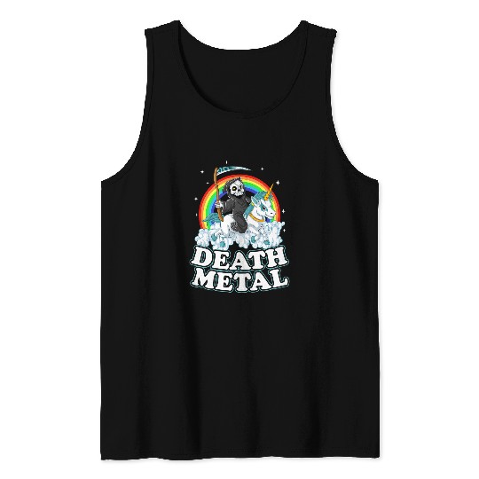 Unicorn Pet Grim Reaper Riding Unicorn Death Metal Pastel Goth Tank Tops
