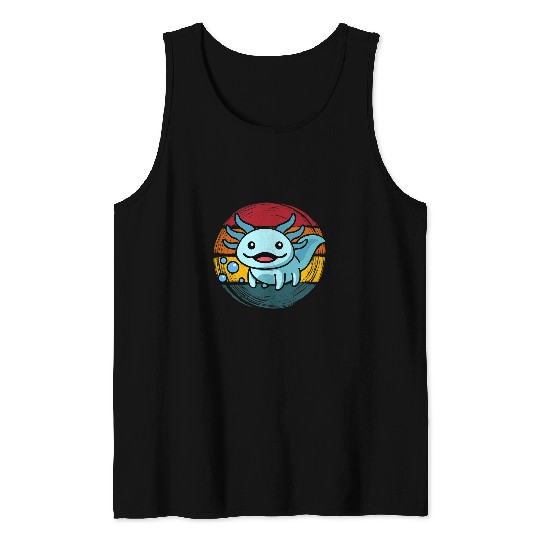 Axolotls Pet Retro Axolotls Plush Blue Salamander Cute Axolotls Tank Tops