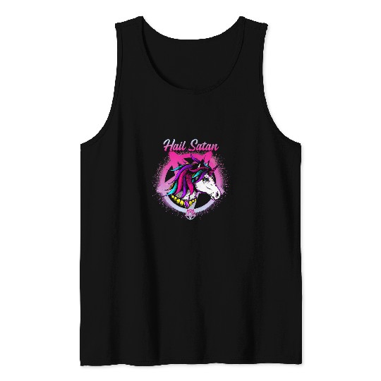 Unicorn Pet Hail Satan Unicorn Death Metal Satanic Unicorn Pentagram 322 Tank Tops