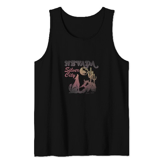 Coyote Mammal Trendy Nevada Silver City Coyote Moon Tank Tops