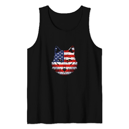 Coyote Mammal USA American Flag National Memorial Day 4th Of July Tank Tops