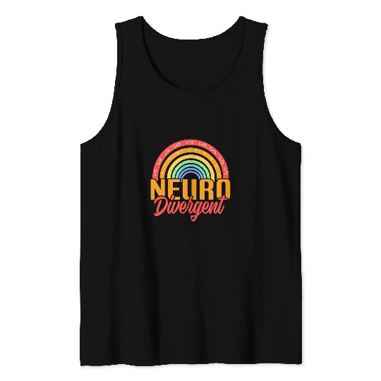 ADHD Ribbon Neurodivergent Rainbow Mental Health Support Tank Tops