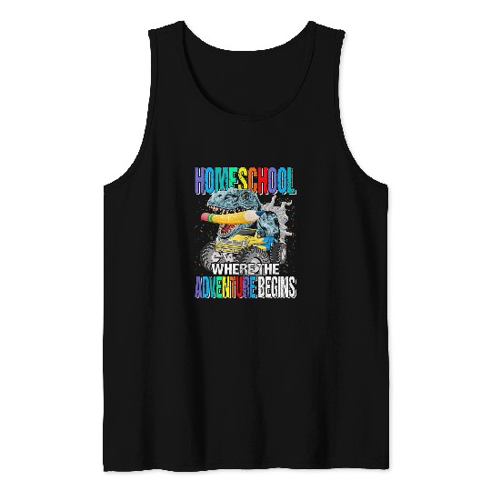 Dinosaur Pet Homeschool Where The Adventure Begins Monster Truck TRex Tank Tops