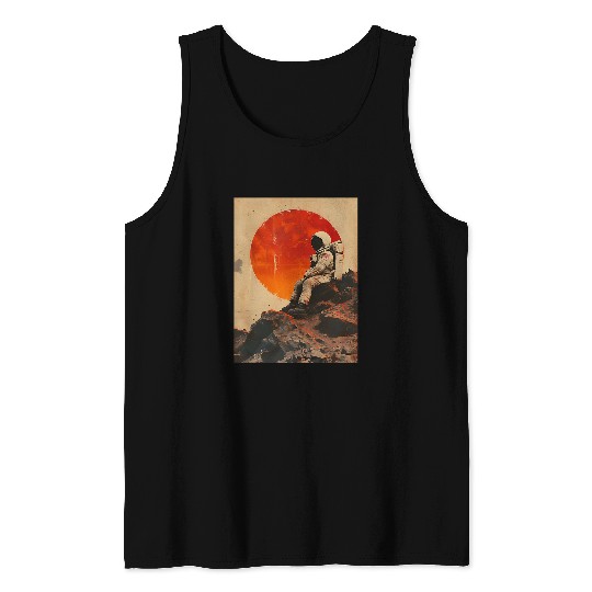 Setting Sun Lonely Astronaut Surreal Collage Art Collagewave Tank Tops