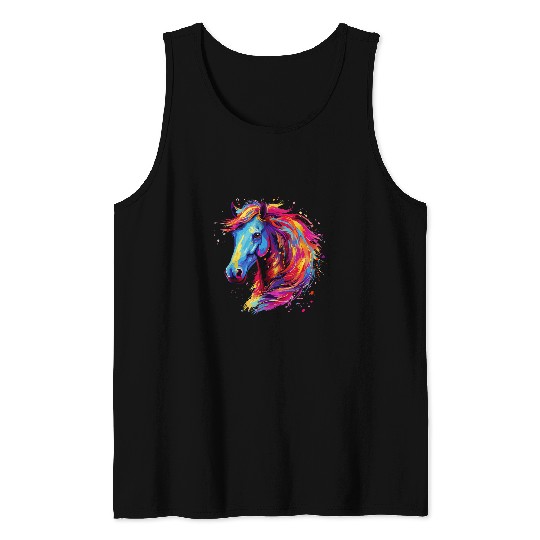 Horse Pet Quarter Pony Horse Lover Colorful Splash Art Tank Tops