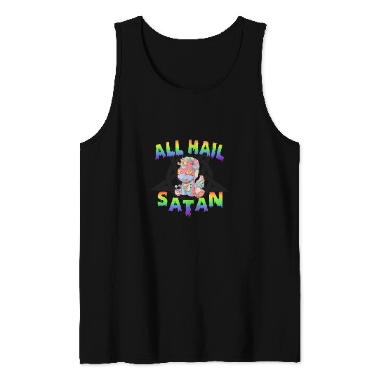 Unicorn Pet Hail Satan Unicorn Death Metal Pastel Goth Tank Tops