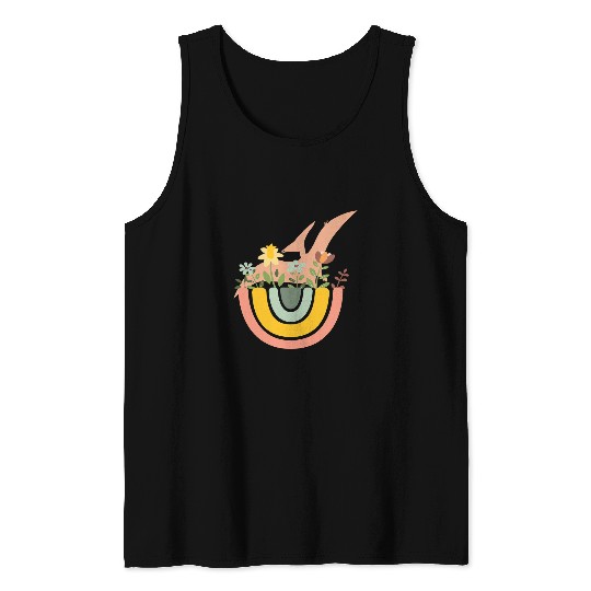 Dinosaur Pet Pterodactyl Dino Rainbow Boho Bohemian Flowers Tank Tops