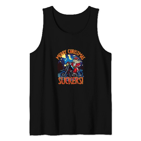 Merry Christmas suckers bad santa on a motorcycle funny Tank Tops