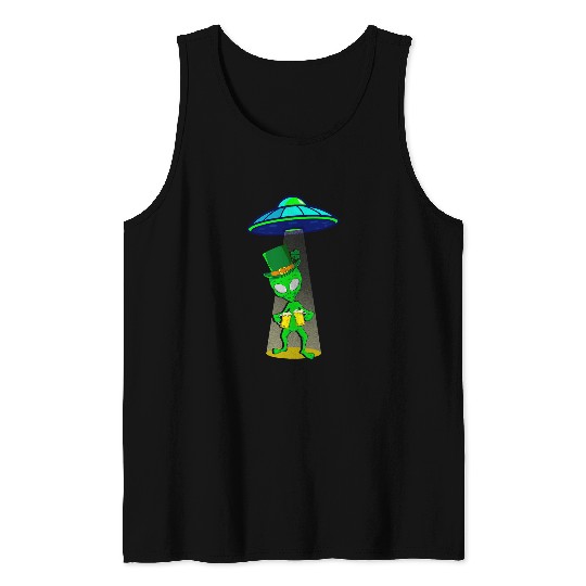 Aliens UFO drinking Alien UFO Funny St Patricks Day drinking Tank Tops
