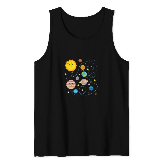 Solar System Space Planets Astronaut Science Distressed Tank Tops