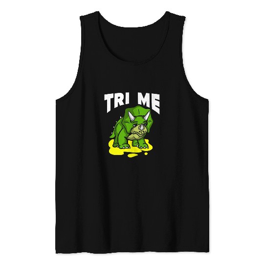Dinosaur Pet Pun Fun Triceratops Tri Me Tank Tops