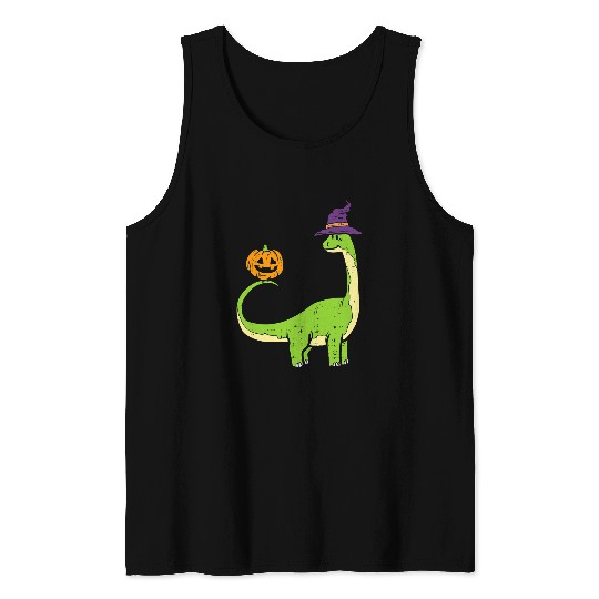 Dinosaur Pet Brachiosaurus Witch Pumpkin Halloween Dinosaur Brontosaurus Tank Tops