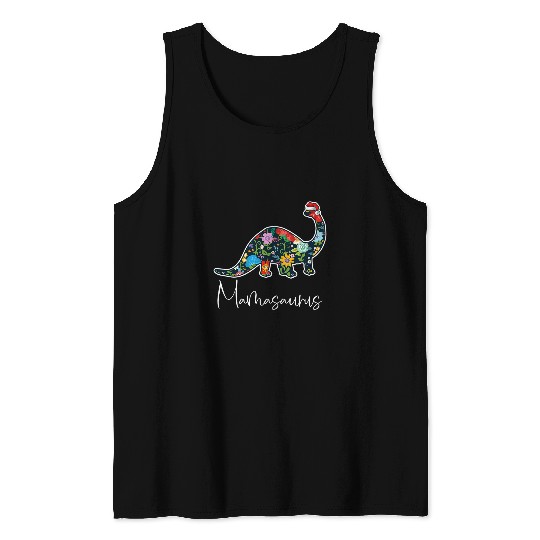Dinosaur Pet Mamasaurus Christmas Cute Floral Brontosaurus Dinosaur Mom Tank Tops