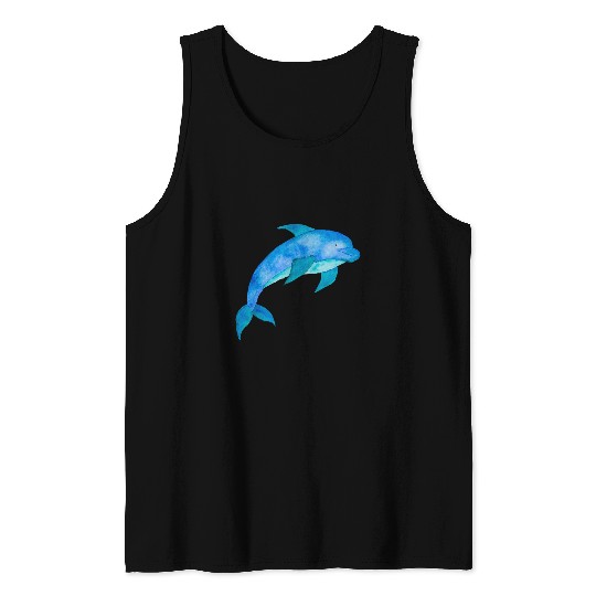 Dolphin Pet Cute Unique Watercolor Sea Life Art Dolphin Tank Tops