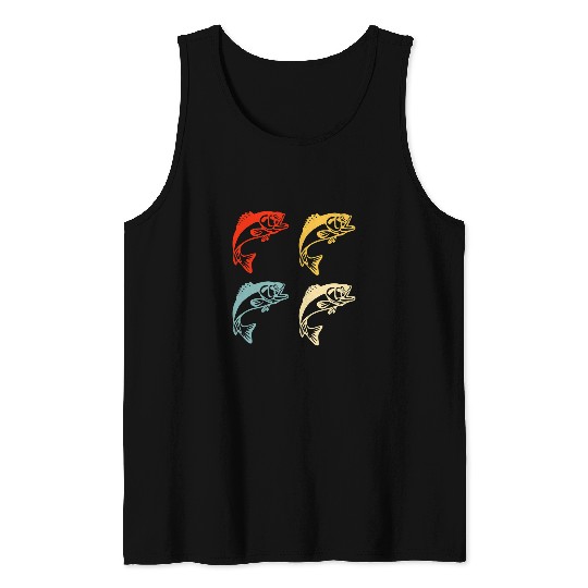 Fishing Fun Retro Bass Fish Graphic Bass Fishing Fishermen Fathers Dads Tank Tops
