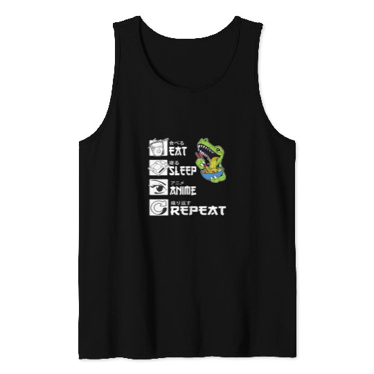 Dinosaur Pet Eat Sleep Anime Repeat Anime For Teen Girls Tank Tops