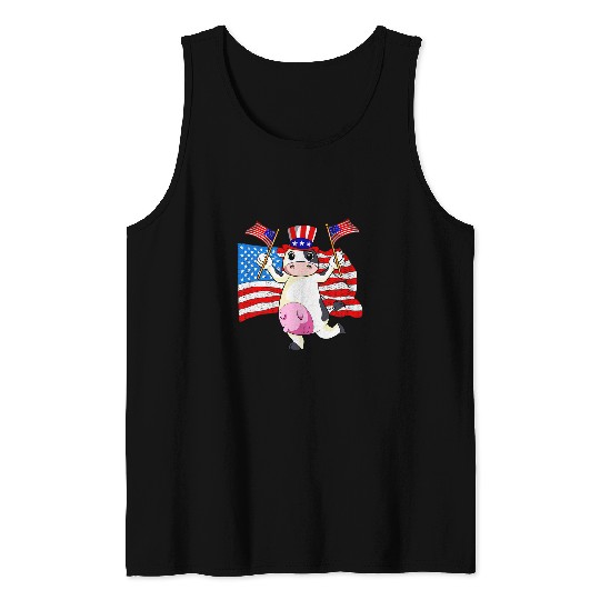 Cow Pet 4th Of July 2Cow Funny American USA Patriotic 01 Tank Tops