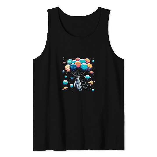 Astronaut Holding Planet Balloons Space Moon Mars Planets 10 Tank Tops