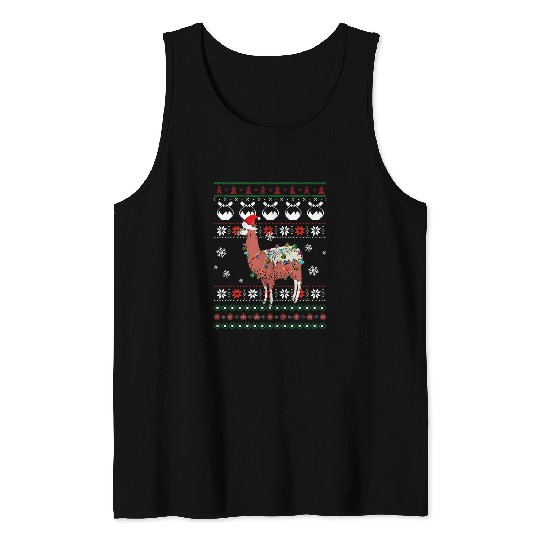 Llama Pet Funny Cute Llama Christmas Light Pajama Tank Tops