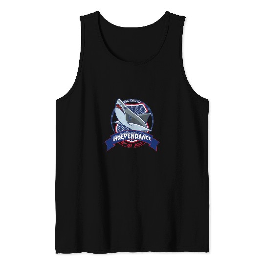 Shark Pet July Independence day memorial day 4th of July funny Tank Tops