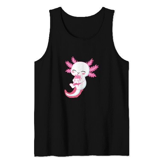 Axolotls Pet Strawberry Milk Carton Pink Kawaii Japanese Anime 8 Tank Tops