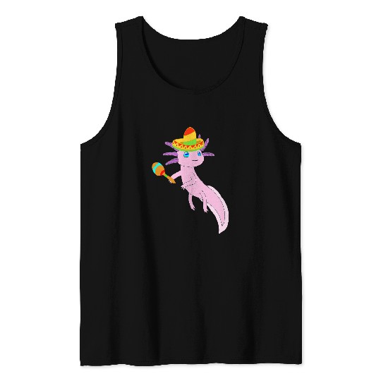 Axolotls Pet Sombrero Costume Mexican Salamander Maracas Tank Tops