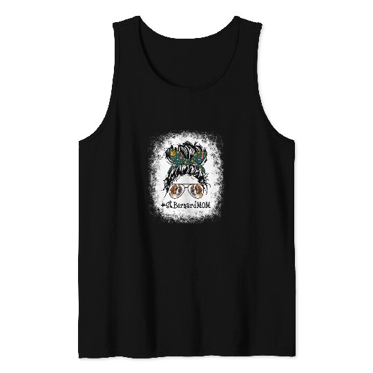Saint Bernard Mom Bleached Messy Bun Hair Funny Dog Mom Tank Tops