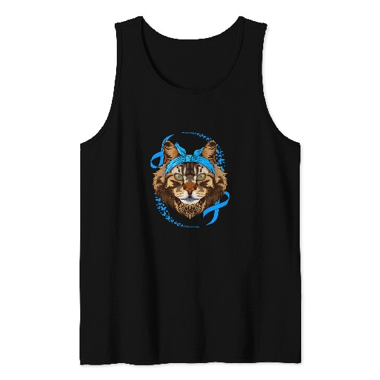 diabetess Ribbon Maine Coon diabetess Awareness Cat Blue Bandana T1D Survivor 333 Tank Tops