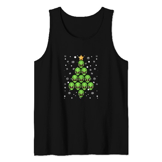 Aliens UFO Alien Christmas Tree xmass Pajamas PJs Space Funny Christian Tank Tops