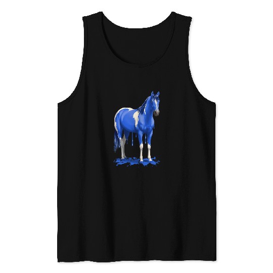 Horse Pet Funny Royal Blue Pinto Dripping Wet Paint Horse Tank Tops